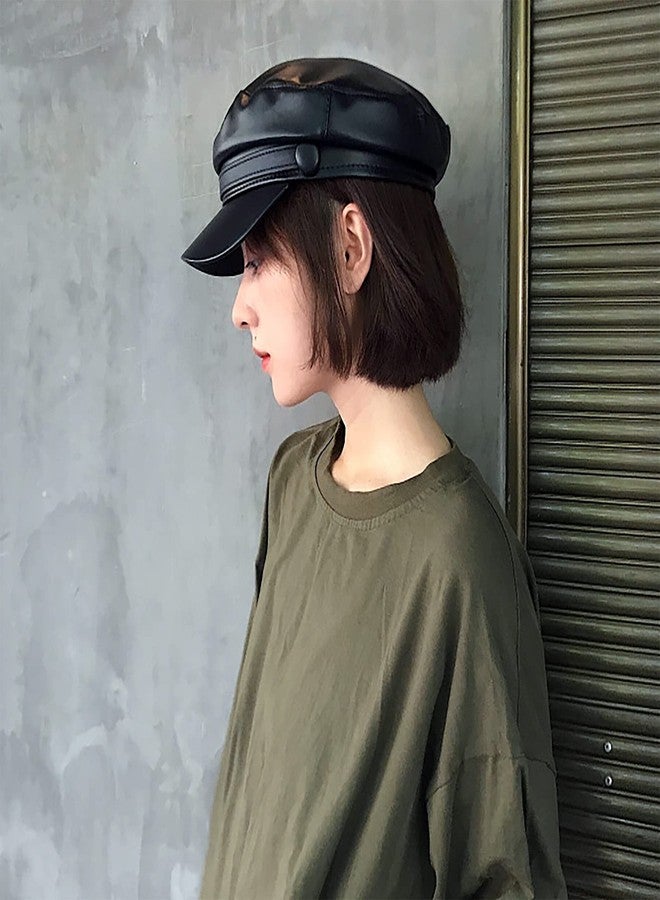KORIXINE Leather Hats for Women - Womens Newsboy Cap for Men Fashion Paperboy Chauffeur Hats Beret Biker Sailor Fiddler Caps Trendy Dressy Outfits Costume Gatsby Berets (Black) - Image 2